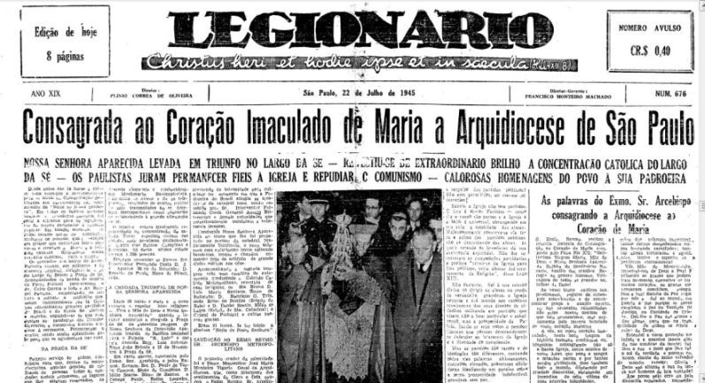 1945: Povo paulista se consagrou a Nossa Senhora e repudiou o comunismo
