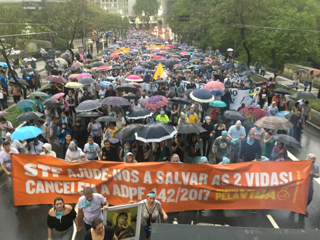 Apesar da forte chuva, milhares de pessoas participaram da Marcha pela Vida Brasil